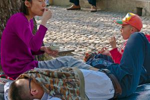 A Chinese family with one child in Beihai Park in Beijing.
