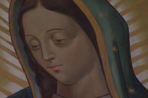 The face of Our Lady of Guadalupe, as filmed during the broadcast of Pope Francis' Feb. 12 address in Mexico City's Metropolitan Cathedral of the Assumption of Mary.
