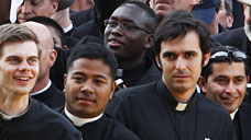 Seminarians greet the Pope April 19 at New York's St. Joseph Seminary.
