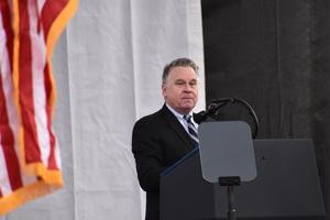 Rep. Chris Smith, shown speaking at the 2020 March for Life, is a champion of the dignity of human life. He has dedicated his public service to safeguarding the unborn and rescuing victims of human trafficking.