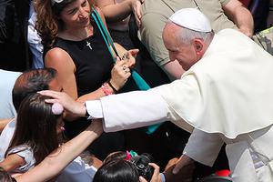 Pope Francis greets the crowd at Castel Gandolfo before the Sunday Angelus on July 14.