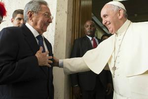 Pope Francis meets with Cuban President Raul Castro at the Vatican May 10.
