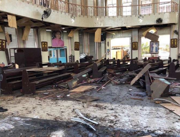 The inside of Our Lady of Mount Carmel Cathedral in Jolo, Philippines after the attack, January 27, 2019. 