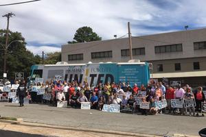 Above, 40 Days for Life rally in Memphis, Tennessee, and, below, pro-lifers signing the bus.