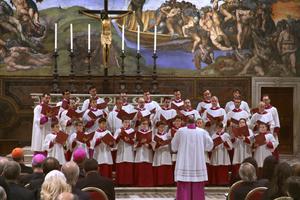 The Sistine Chapel Choir performs in its namesake church at the Vatican. 