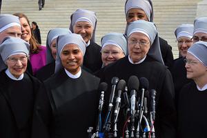 The Little Sisters of the Poor outside the Supreme Court where oral arguments were heard on March 23, 2016 in the Zubik v. Burwell case against the HHS Mandate.