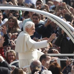 Pope Benedict XVI waves as he arrives to lead his general audience in St. Peter’s Square at the Vatican March 23, the first outdoor audience of the spring. 