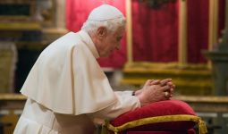 Pope Benedict XVI prays inside St. Paul's Church in Rabat, outside Valletta, Malta, April 17. The church is situated above a grotto, where it is believed St. Paul lived during the three months he and his companions were shipwrecked on the island.