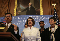 Rep. Xavier Becerra, D-Calif., speaks next to U.S. Speaker of the House Nancy Pelosi, and Rep. Rosa DeLauro, D-Conn., right, in Washington during a Capitol Hill news conference on America's Affordable Health Choices July 22.