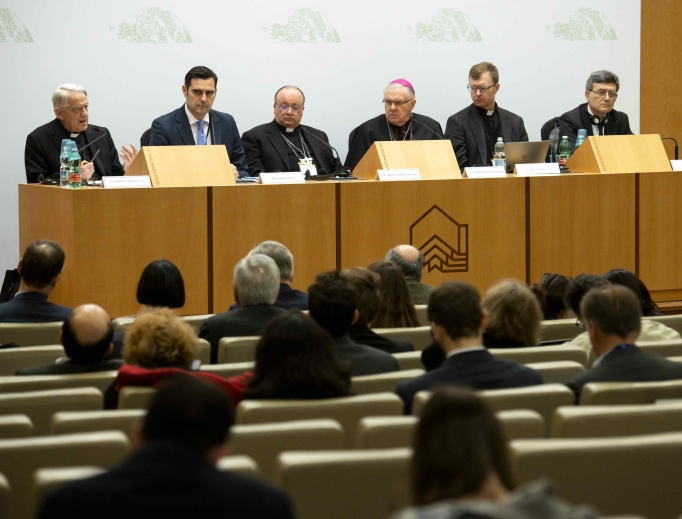 Participants at the Vatican abuse summit brief the media Feb. 21.
