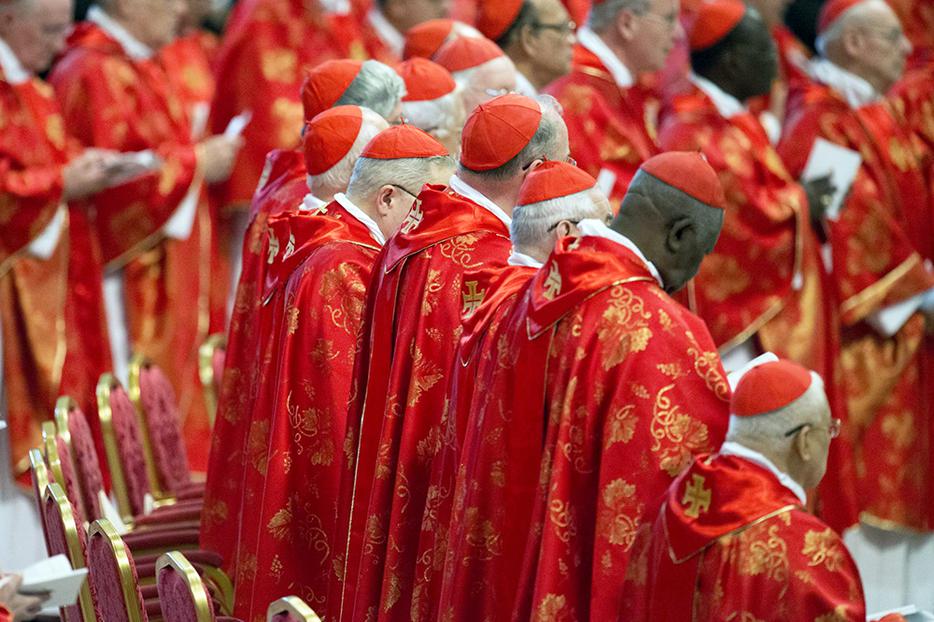 The College of Cardinals celebrates a Mass for the election of a new pope (“Pro Eligendo Pontifice”) in St. Peter's Basilica on March 12, 2013, before entering the Sistine Chapel for the papal conclave.