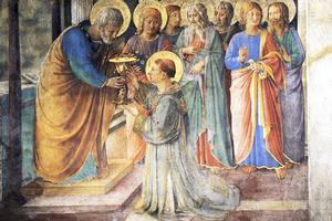Fra Angelico, “Saint Peter Consecrates Saint Stephen, with the Seven Deacons,” c. 1448
