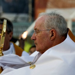 Cardinal Marc Ouellet leads a Eucharistic procession at the 50th International Eucharistic Congress in Dublin.