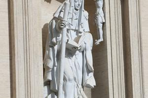A statue of St. Bridget of Sweden outside the walls of St. Peter's Basilica in Rome.


