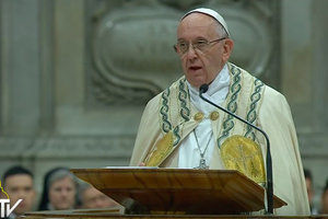 Pope Francis delivering his homily at first Vespers of the Solemnity of Mary Mother of God in St. Peter's basilica this evening.