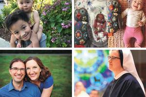 Clockwise from top left: Welcoming new life in the Nguyen and Hampton families, fully living religious life for Sister Madeleine Agnes of the Sisters of Life and married life for the Bartels all reflect the dignity of life amid vocations.