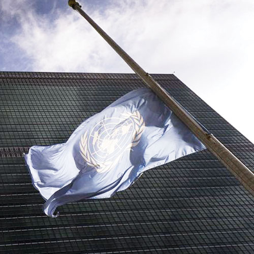 U.N. flag outside of the United Nations in New York 