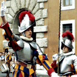 Andreas Widmer (l) during his Vatican service as a Swiss Guard.