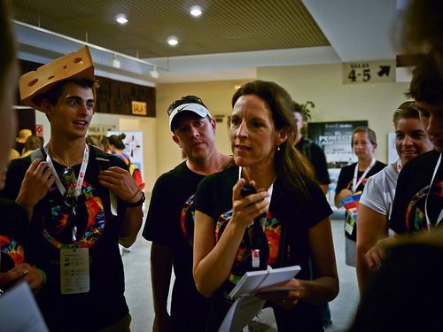 Suzanne Haugh gives instructions before the Madrid Film Fest at WYD 2011.