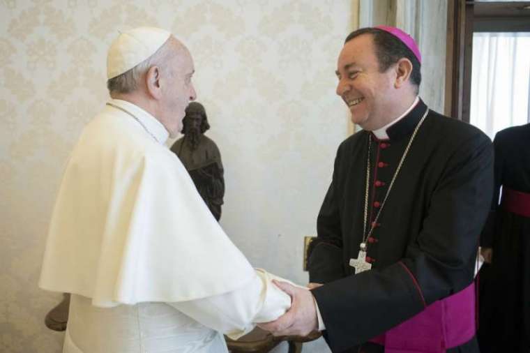 Pope Francis meets with Bishop Gustavo Zanchetta. 