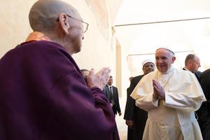Pope Francis arrives Sept. 20 at interreligious gathering in Assisi, Italy. Pope Francis arrives Sept. 20 at interreligious gathering in Assisi, Italy.