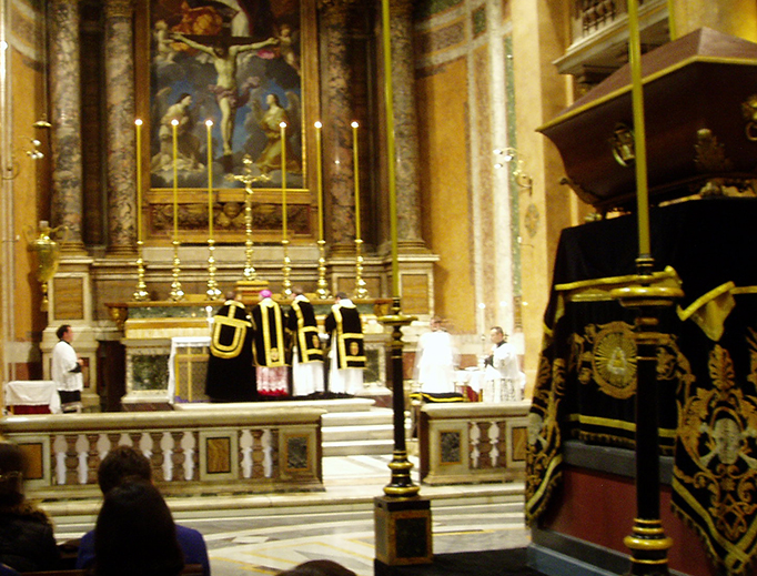 A Pontifical Requiem Mass is offered at Santissima Trinità dei Pellegrini in Rome.