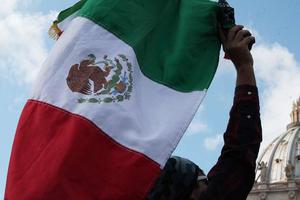 The Mexican flag is seen during the Angelus address in St. Peter's Square on Jan. 10, 2016.