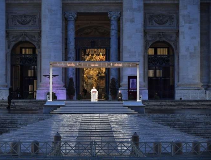 Pope Francis gives an extraordinary Urbi et Orbi blessing in St. Peter's Square, March 27, 2020.