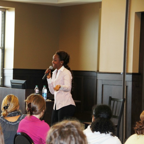 Rwandan genocide survivor Immaculée Ilibagiza meets with the Gregorian Fellows at Benedictine College.
