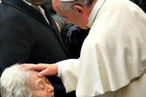 Pope Francis greets attendees at an audience last March.
