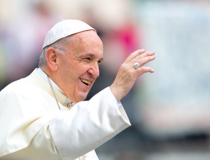 Pope Francis waves during the general audience in St. Peter’s Square on May 23, 2018.