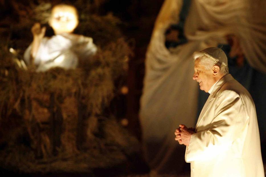 The Pope visits the Nativity in St. Peter's Square following an evening prayer service Dec. 31.
