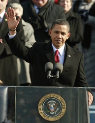 President Obama waves after being sworn in.