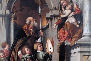 Moretto da Brescia, “St. Nicholas of Bari Presents the Rovelli Students to Madonna and Child,” 1539