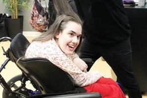 Bridget Burke receives a haircut at the Day Maker’s salon at the Misericordia home in Chicago. 