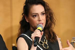 Actress Alyssa Milano speaks at a panel discussion May 6, 2019, in Los Angeles, California.
