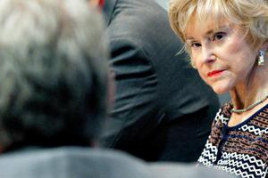 Karen Elam, a member of the Mississippi's Board of Education, listens to Special Assistant Attorney General Joe Runnels explain various facets of Title IX, prior to the board going into executive session on May 24 in Clinton, Miss. The board voted 9-0 to follow political leaders' opposition to federal guidance on use of bathrooms and locker rooms by students that self-identify with the opposite sex of their biological sex.