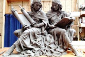 A maquette of the ‘Synagoga and Ecclesia in Our Time’ statue that was blessed by Pope Francis, during an unscheduled Sept. 27 stop at St. Joseph’s University in Philadelphia.