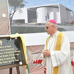 Bishop Paul Hinder blesses the cornerstone of a new UAE church.