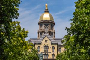 Mary stands atop the Golden Dome of the University of Notre Dame Main Administration Building IV, in South Bend, Indiana.