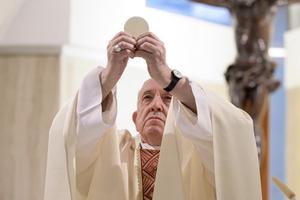 Pope Francis celebrates Mass on Sunday, May 10, 2020. 
