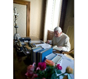 Pope Benedict XVI with his books