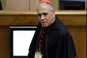 Cardinal Daniel DiNardo of the Archdiocese of Galveston-Houston waits for the arrival of Pope Francis for the third day of the Vatican abuse summit Feb. 23. 
