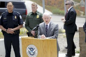 Attorney General Jeff Sessions speaks during a news conference near the border with Tijuana, Mexico, Monday, May 7 in San Diego. Sessions discussed immigration enforcement during his southern California visit.
