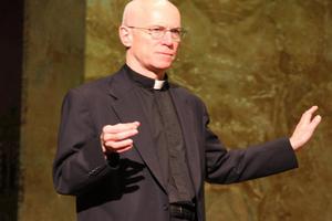 Above, Benedictine Father Columba Stewart speaking in Rochester, Minnesota. Below, Dominican Father Najeeb Michaeel.