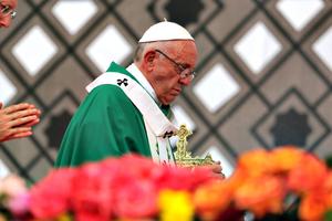 Pope Francis arrives for Mass Sept. 10 in Colombia.