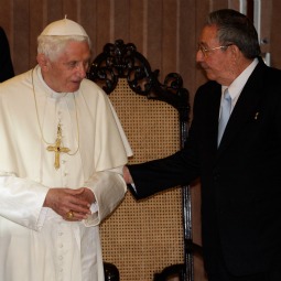 Pope Benedict XVI and Cuban President Raul Castro speak during a farewell ceremony as the Pope leaves Cuba after a three day visit on March 28. 
