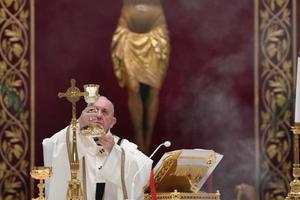 Pope Francis celebrates Mass for the Easter Vigil on April 11, 2020. 