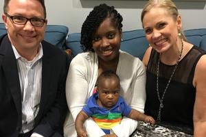 Founder Brian Fisher, a client with her baby, and Rachelle Fletcher, a staffer at  Human Coalition's Grapevine, Texas, clinic near Dallas.








