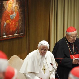 CARDINALS' MEETING. Pope Benedict XVI leads a meeting of cardinals and cardinals-designate at the Vatican Nov. 19. The Pope will install 24 new cardinals during a Nov. 20 consistory in St. Peter’s Basilica. 